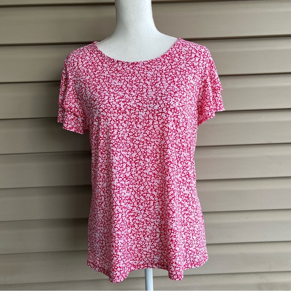 Adrianna Papell Tops - •Adrianna Papell• Pink Floral Pullover Knit Blouse - Size Large